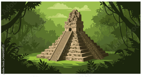 Ancient Mayan Pyramid in Dense Jungle, Historical Landmark Discovery