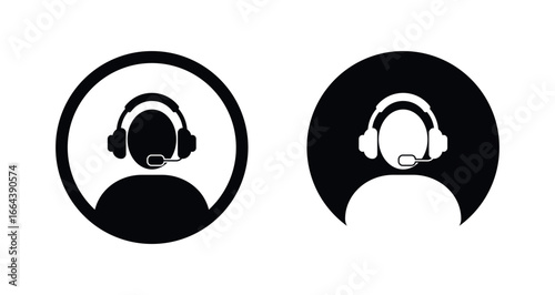 Customer Support Icon, Call Center Symbol, Helpline Service Logo, Technical Assistance Vector, Online Chat Representative Headset Sign for Business Communication and Client Care Design