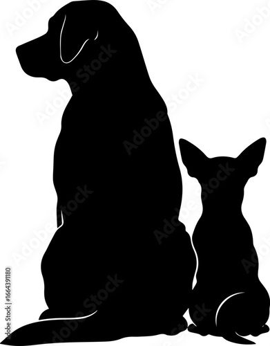 silhouette of two dogs sitting back-to-back.eps
