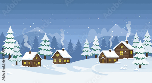 Winter Village Cozy Cabins in a Snowy Landscape