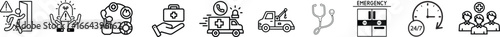 
Emergency Services Vector Icon Set | Adjustable Line Weight | Police, doctor, firefighter, ambulance, siren, megaphone, rescue, stretcher, badge, helicopter, first aid icons