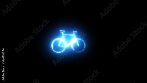 Glowing blue neon bicycle silhouette on black background