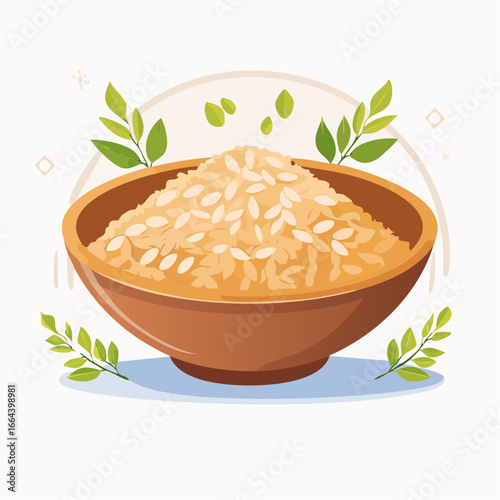 Brown Bowl Filled With Rice Illustration