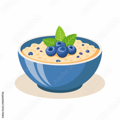 Blueberry Oatmeal In Blue Bowl
