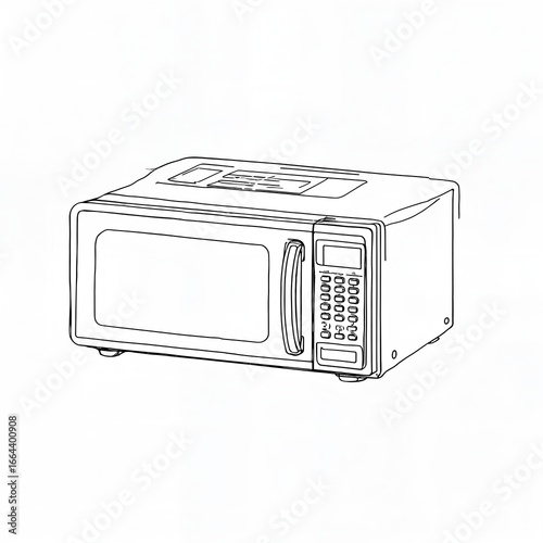 A 2D black and white line drawing of a microwave oven.