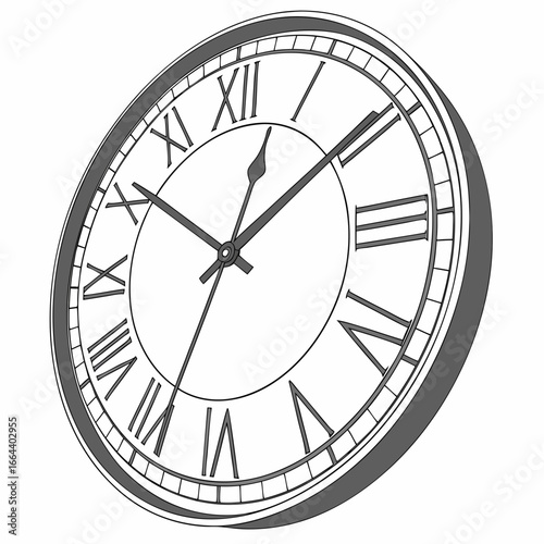Classic analog clock face with roman numerals and dark gray bezel on a white background