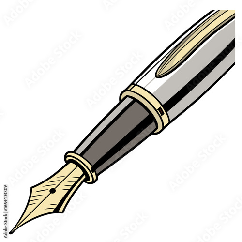 Elegant silver and gold fountain pen with a detailed nib isolated on a white background symbolizing writing and creativity