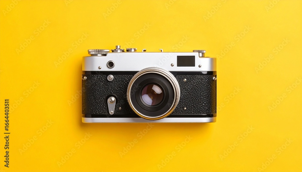 Fototapeta premium old photo camera on yellow 