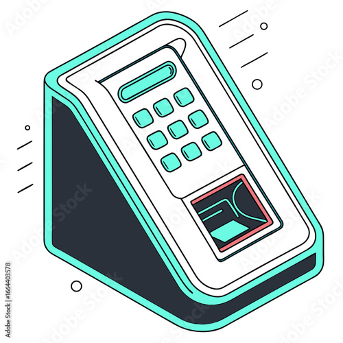 Modern isometric illustration of a biometric fingerprint scanner for secure access and identification