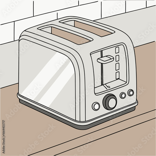 Modern white two slice toaster with chrome accents sitting on a kitchen counter with tiled background