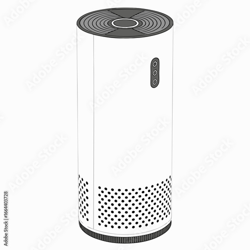Modern white cylindrical air purifier with a sleek design and ventilation holes