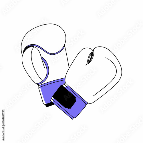 Pair of stylized boxing gloves in white and purple with bold black outlines on a white background