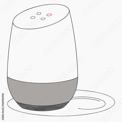 Stylized illustration of a smart speaker with a red illuminated ring on its top surface