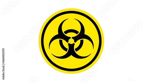 A biohazard symbol, black on yellow circle