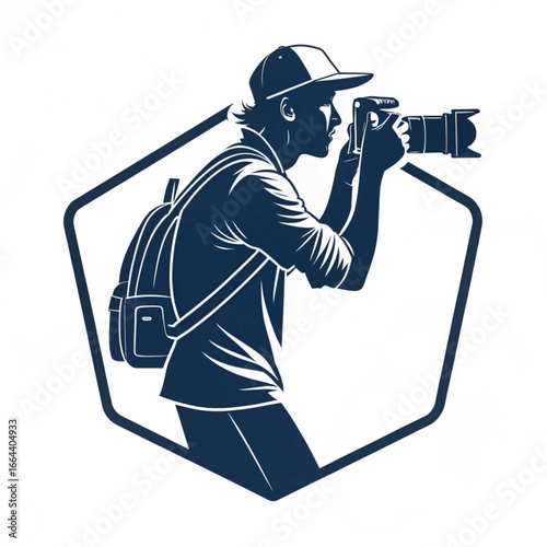 Silhouette of Photographer Holding Camera – Monochrome Outline Icon