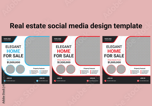 Modern real estate home sale social media post template bundle design and square advertising web banner template design