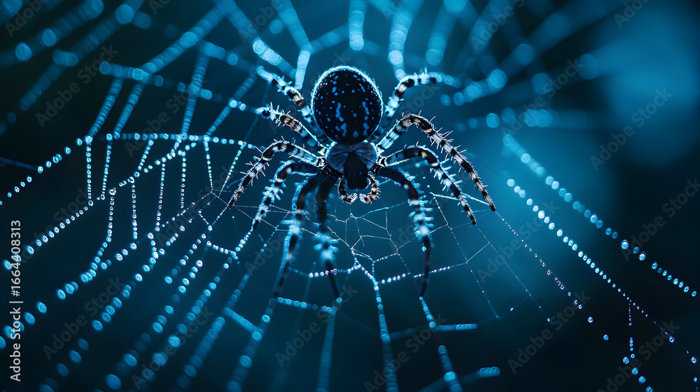 Obraz premium Spider in web detailed close up view