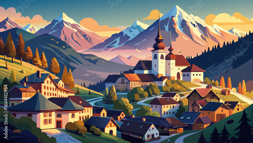 Historic town of Berchtesgaden rests beneath Watzmann peak, Upper Bavaria glowing with timeless charm, rooftops shimmering under gentle sky, harmony of culture and nature creates landscape of beauty, 
