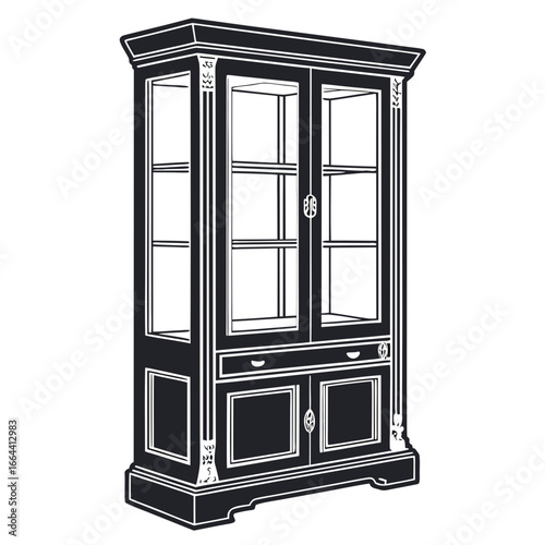 Elegant antique display cabinet with glass doors and ornate details
