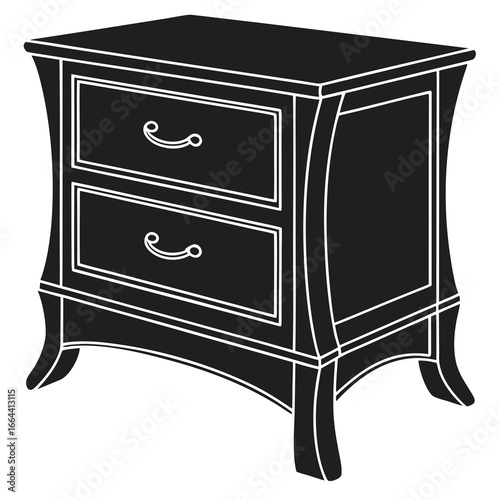 Elegant black silhouette of a two drawer nightstand with curved legs