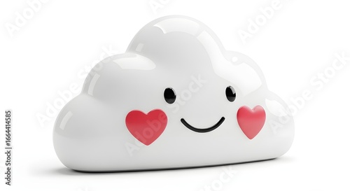Cute Smiling White Cloud 3D Render Illustration with Red Hearts isolated PNG with Transparent Background