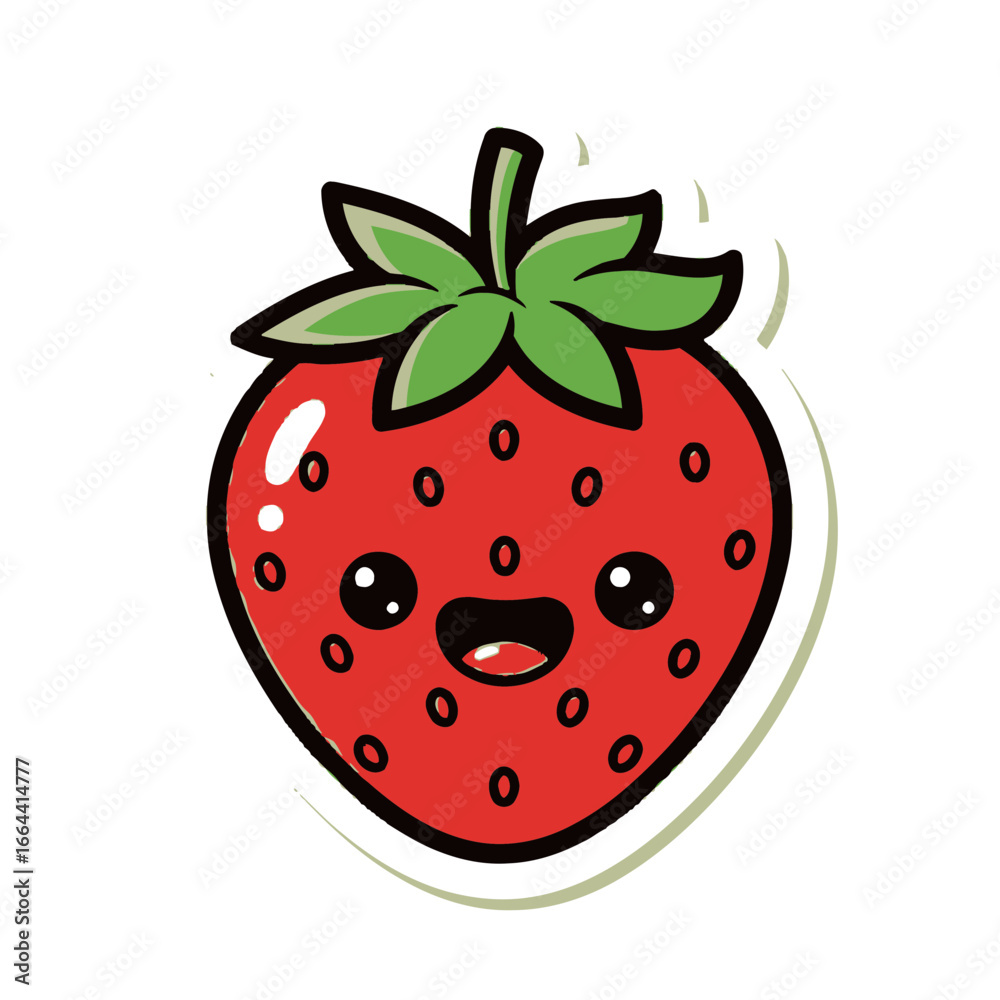 Obraz premium Cute Kawaii Strawberry Illustration Fun Fruit Character Design