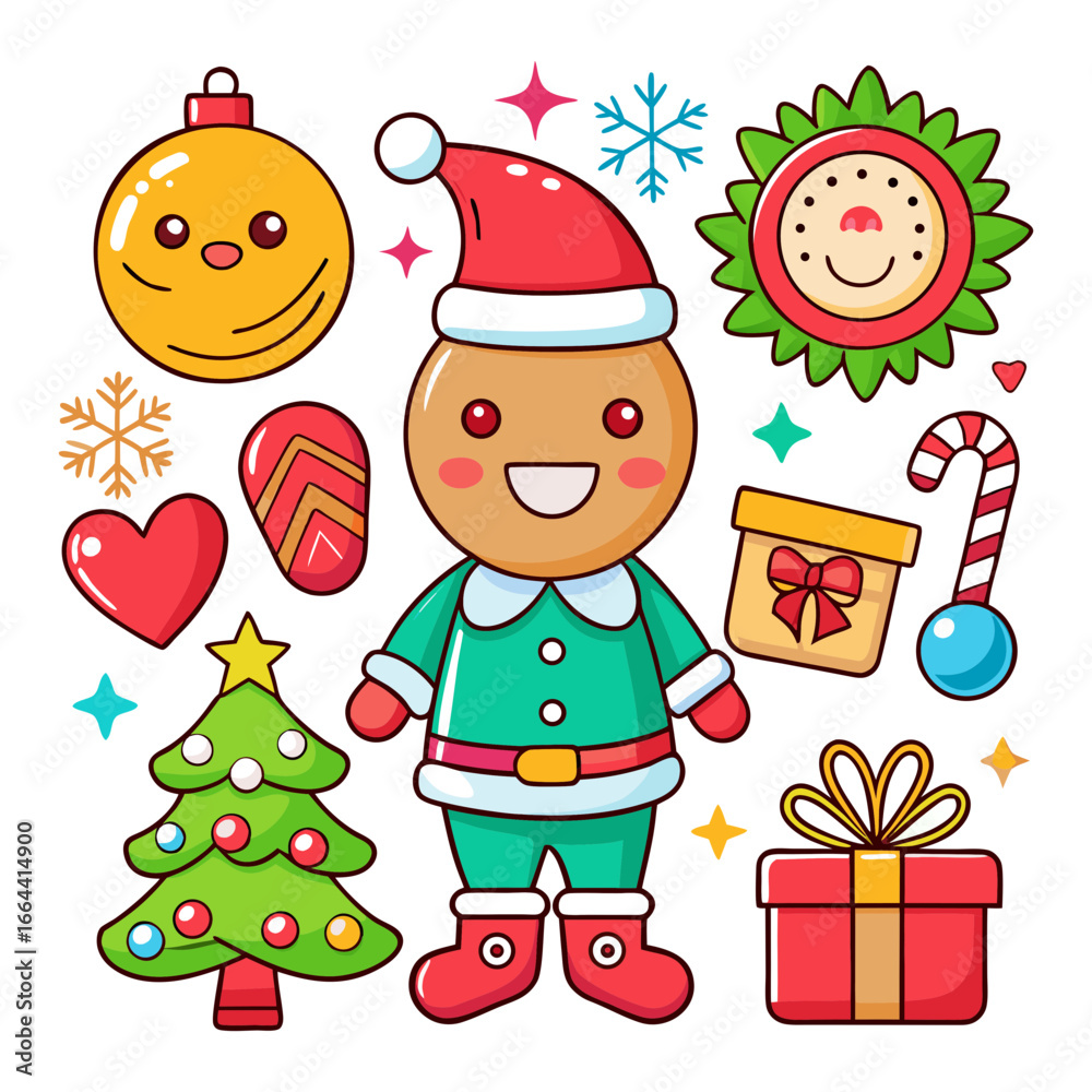 Obraz premium Groovy Christmas clipart vector . Retro mascot character clipart on white background 