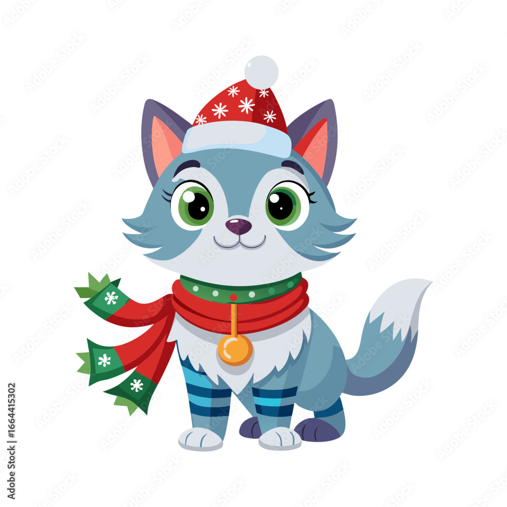 Fototapeta premium winter cat with christmas hat