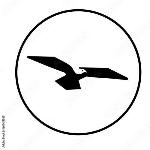 Minimalist black flying bird vector inside a circle on white background. Perfect for logo design, nature themes, wildlife, branding, and creative digital artwork projects.