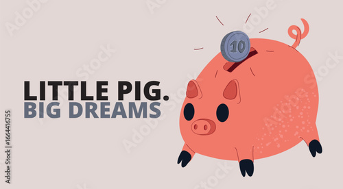 Cartoon vector illustration of a piggy bank with a coin, symbolizing clever financial ideas, resourcefulness, and smart money management