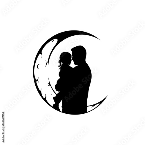 Father and Child Moon Silhouette Illustration