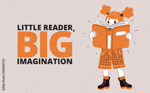 Vector illustration of a young schoolgirl holding a book, symbolizing curiosity, knowledge, and the joy of learning