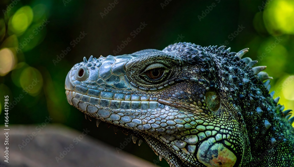 Fototapeta premium Iguana Portrait in Lush Green Background