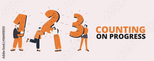Vector illustration of people holding numbers one, two, three, symbolizing social labels, competition, and perceived personal worth