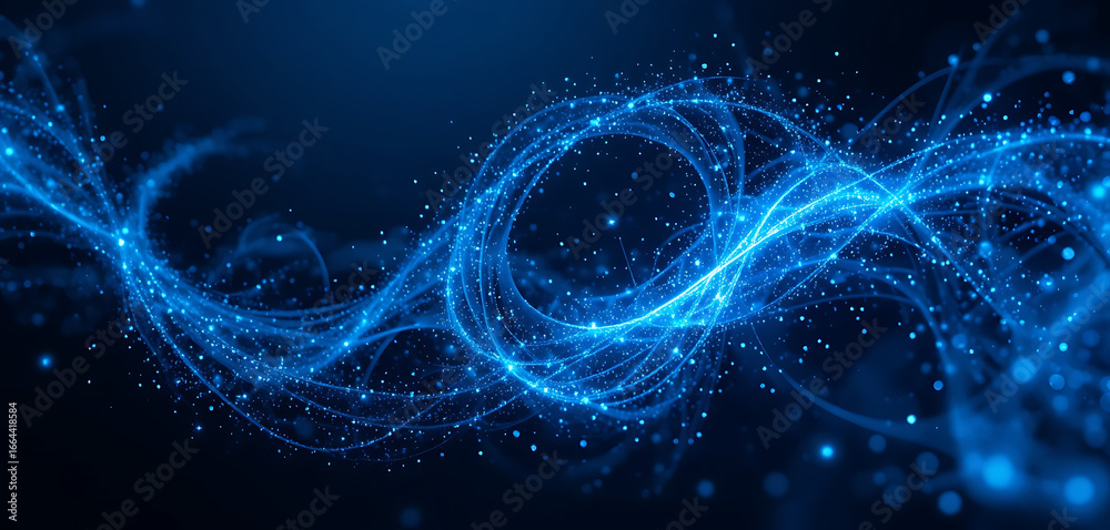 Fototapeta premium Abstract blue energy wave with glowing particles