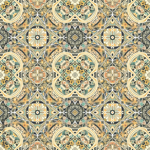 Seamless Pattern, Intricate seamless pattern with floral and geometric elements in soft colors Stock royalty free