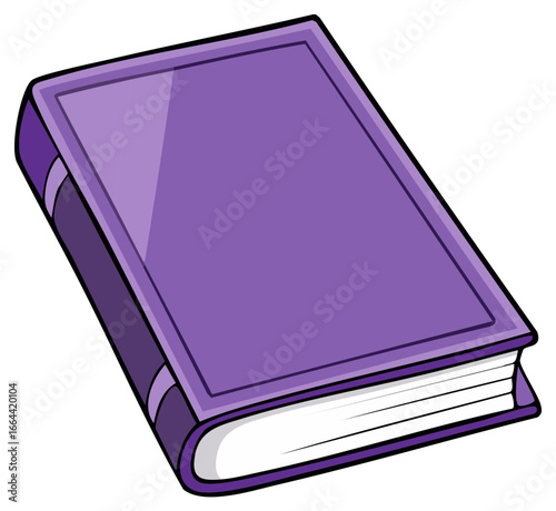 Closed Cartoon-Style Purple Book with White Pages for Reading, Learning, or Decorative Purposes