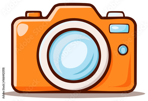 Vibrant Orange Cartoon Camera Illustration Icon for Digital Photography and Creative Concepts