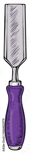Woodworking Chisel Hand Tool with Purple Handle Engraved Style Graphic