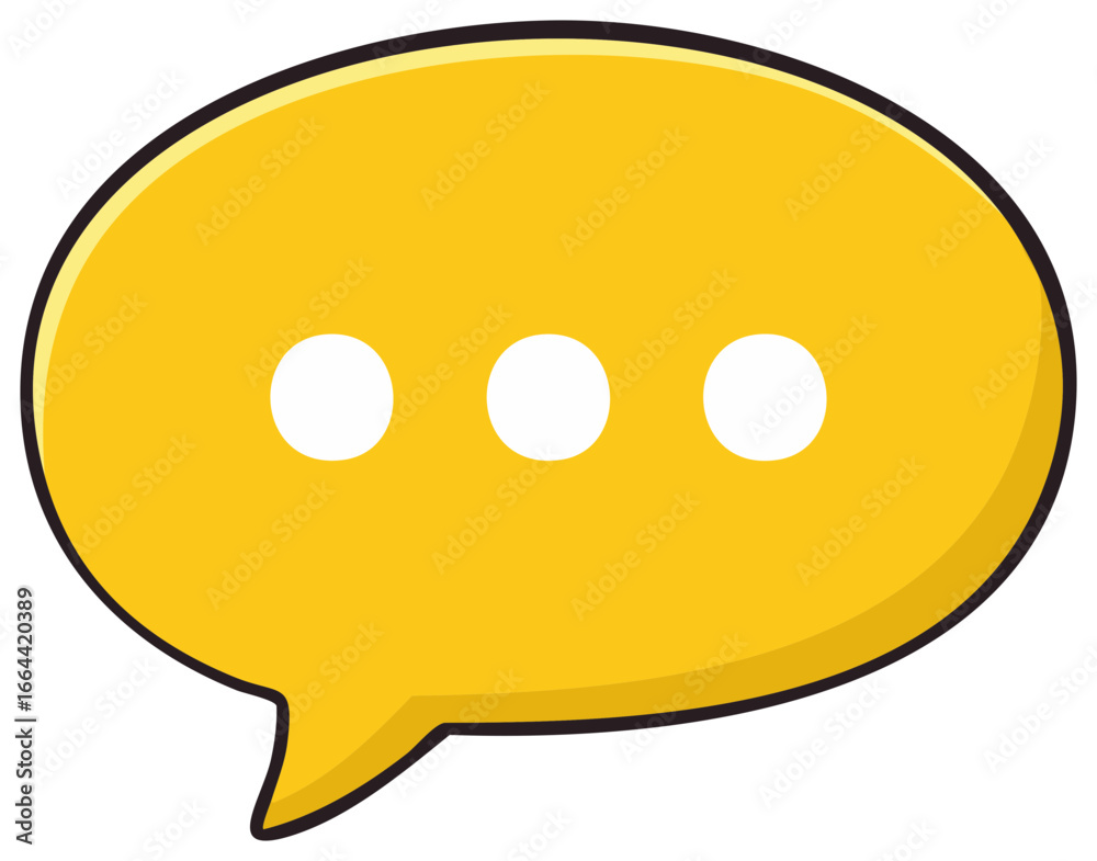 Yellow comic speech bubble with three dots indicating a pause or typing Yellow comic speech bubble with three dots indicating a pause or typing