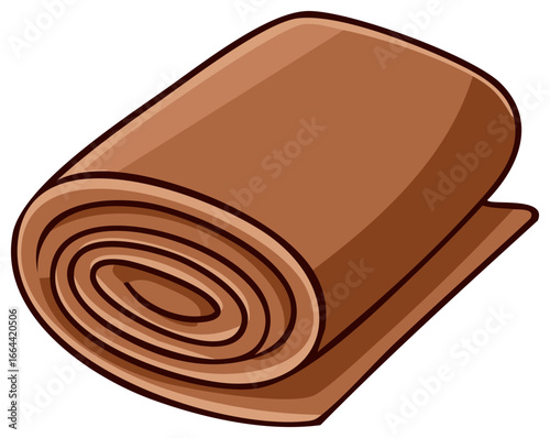 Rolled up brown carpet or blanket illustration, floor covering or textile, vector graphic