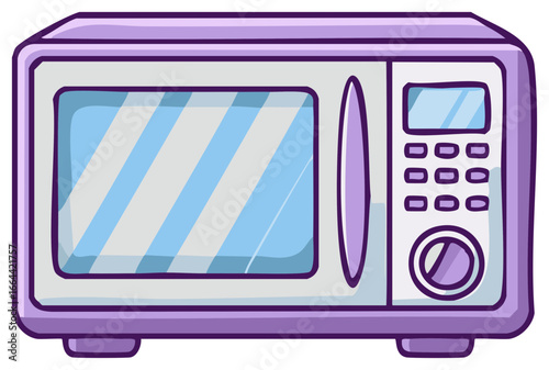 Cartoon Microwave Oven Illustration with Control Panel and Glass Window