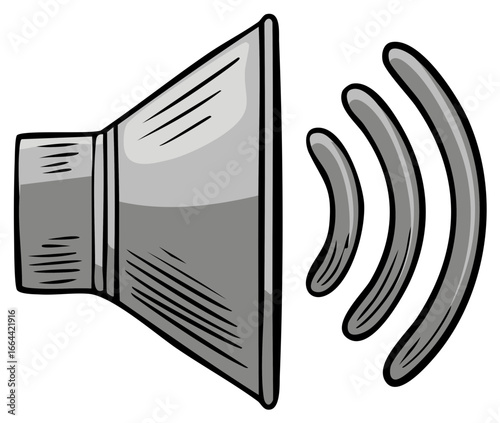 Cartoon Loudspeaker with Sound Waves Communication Illustration of Audio Speaker