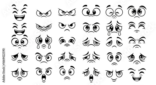Expressive cartoon face emotions for animation and design projects with varied feelings and expressions