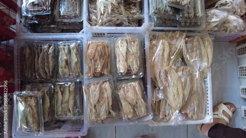 Dried Fish Displayed in Market Baskets