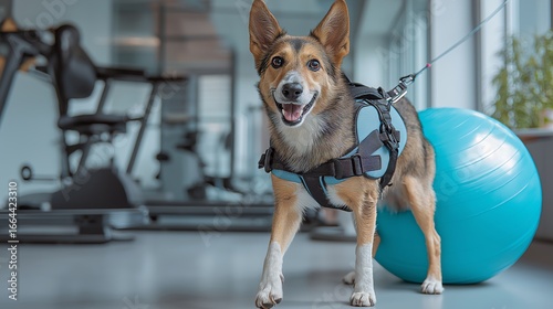 Energetic Dog Exercising with Fitness Equipment in Modern Gym Setting