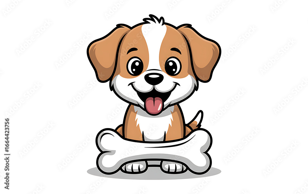 Fototapeta premium Cute cartoon puppy dog sitting with a large bone