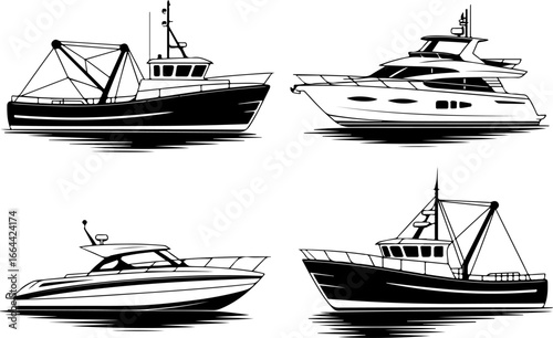 "Stylized Set of Modern Boats and Yachts Vector Illustration"