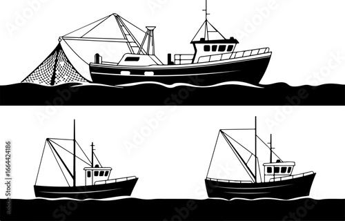 "Stylized Set of Modern Boats and Yachts Vector Illustration"