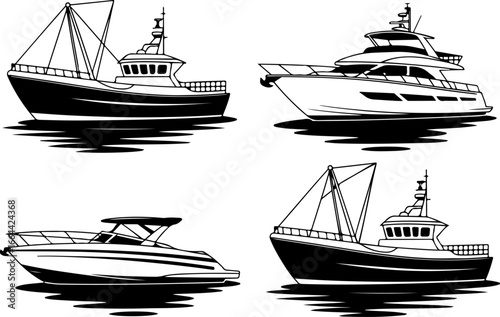 "Stylized Set of Modern Boats and Yachts Vector Illustration"